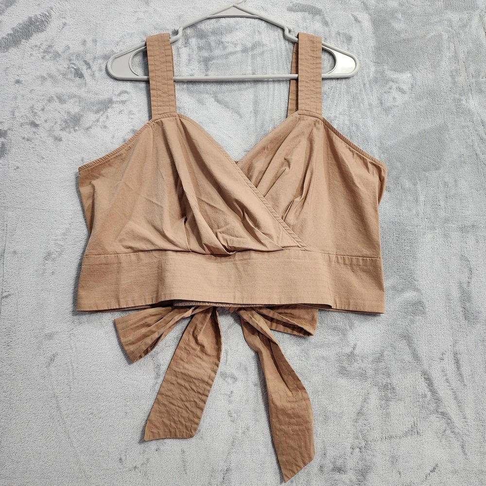 Express Top Womens XL Brown Wrap V-Neck Crop Tank Smocked Bow Back Casual Preppy